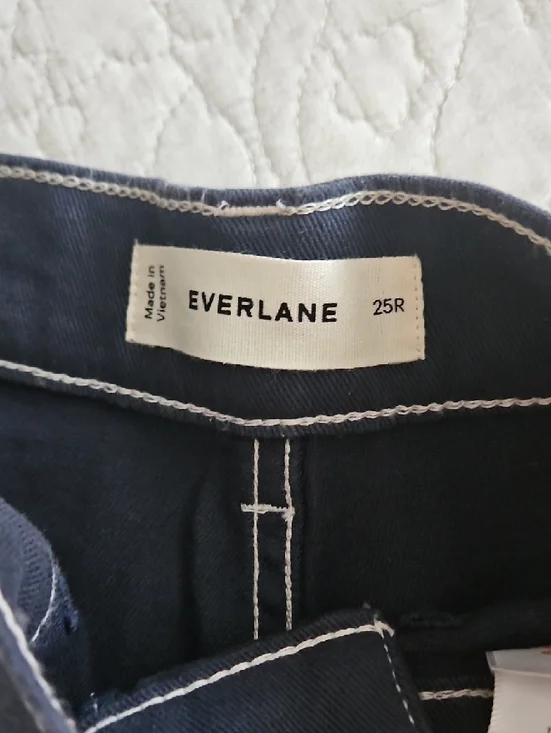 Everlane The Gardener Navy High-Rise Wide Leg Pants with White Stitching - Picture 4 of 7